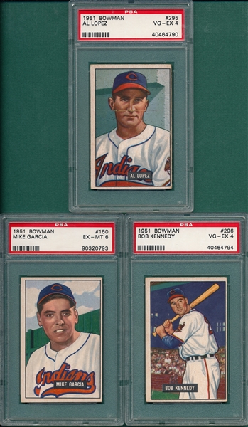 1951 Bowman #150 Garcia, #296 Kennedy & #295 Lopez, Lot of (3) PSA  *Hi #*