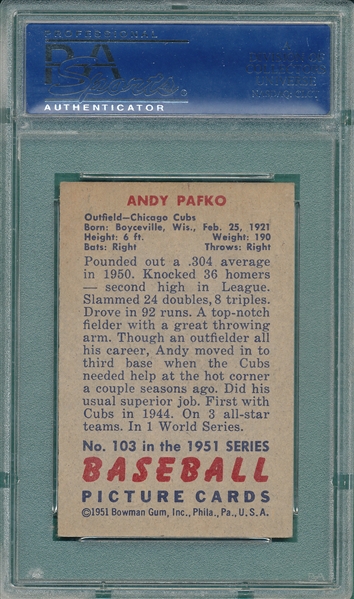 1951 Bowman #103 Andy Pafko PSA 8