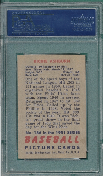1951 Bowman #186 Richie Ashburn PSA 5