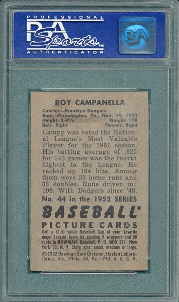 1952 Bowman #44 Roy Campanella PSA 7