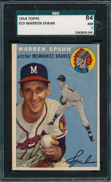 1954 Topps #20 Warren Spahn SGC 84