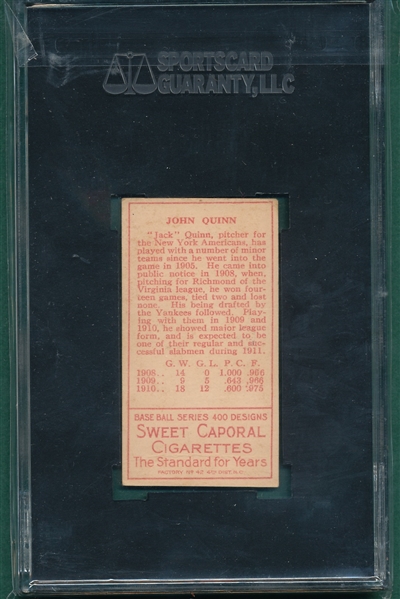1911 T205 Quinn Sweet Caporal Cigarettes SGC 40 *Presents Better*