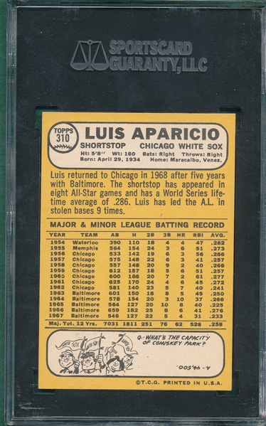 1968 Topps #310 Luis Aparicio SGC 92