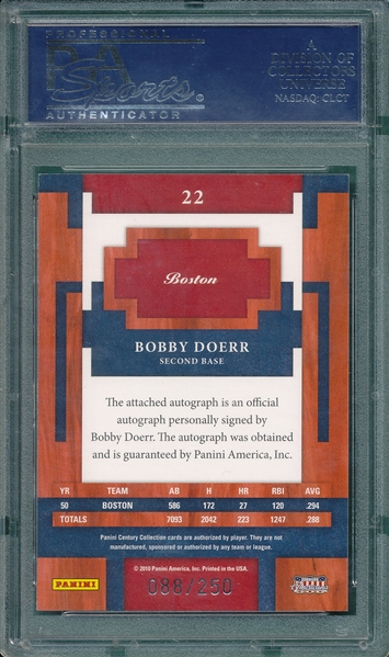 2010 Panini Amercana #22 Bobby Doerr, Century Collection Signature PSA 8