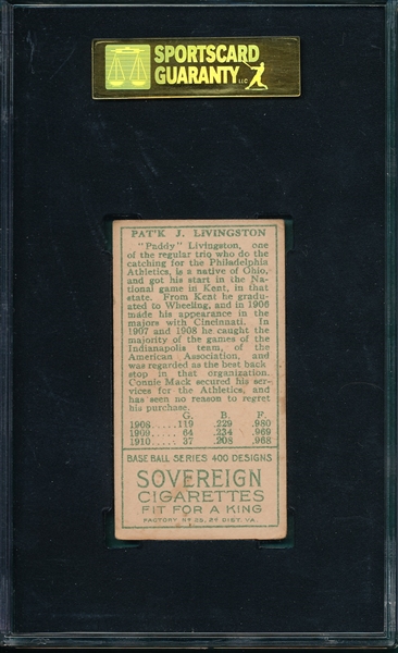 1911 T205 Livingston Sovereign Cigarettes SGC 50