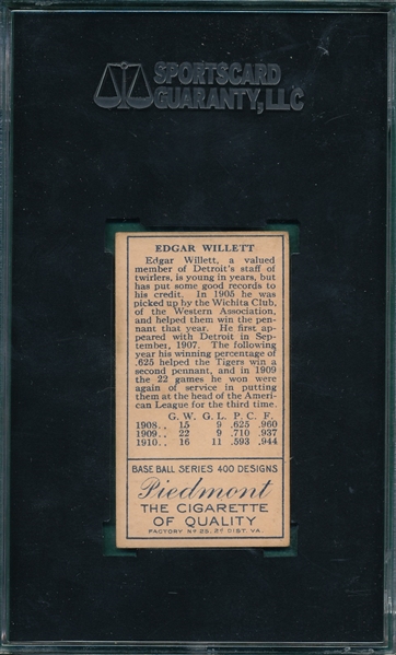1911 T205 Willett Piedmont Cigarettes SGC 50