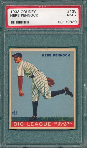 1933 Goudey #138 Herb Pennock PSA 7 *Great Color & Registration*