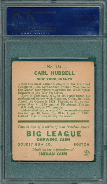 1933 Goudey #234 Carl Hubbell PSA 5
