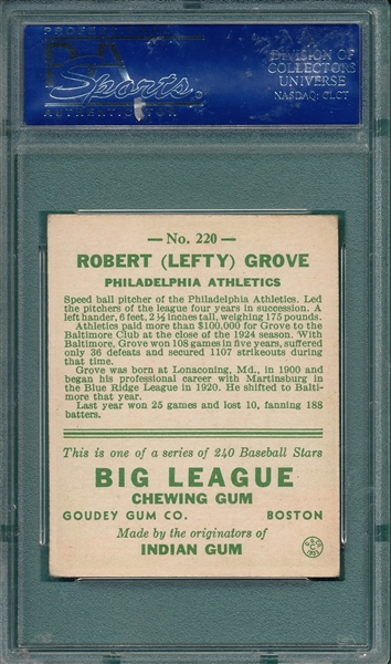 1933 Goudey #220 Lefty Grove PSA 4