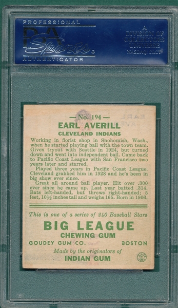 1933 Goudey #194 Earl Averill PSA 5