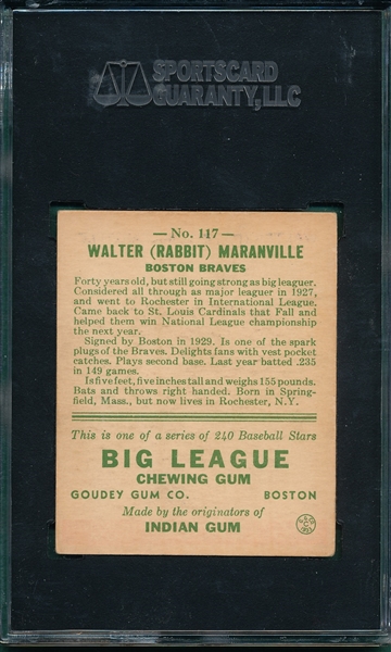 1933 Goudey #117 Walter Maranville SGC 60