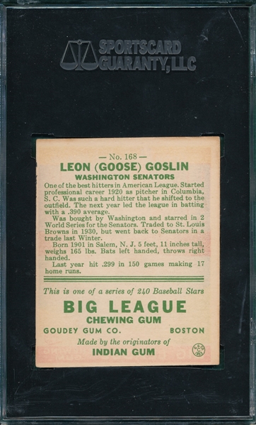 1933 Goudey #168 Goose Goslin SGC 60