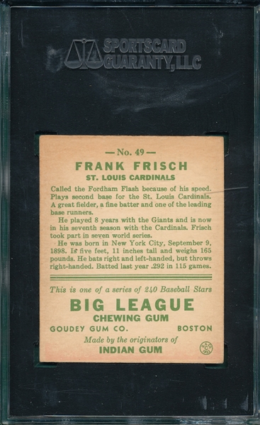 1933 Goudey #49 Frank Frisch SGC 80