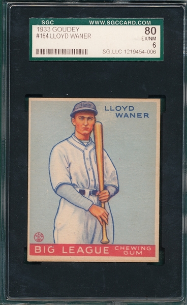 1933 Goudey #164 Lloyd Waner SGC 80