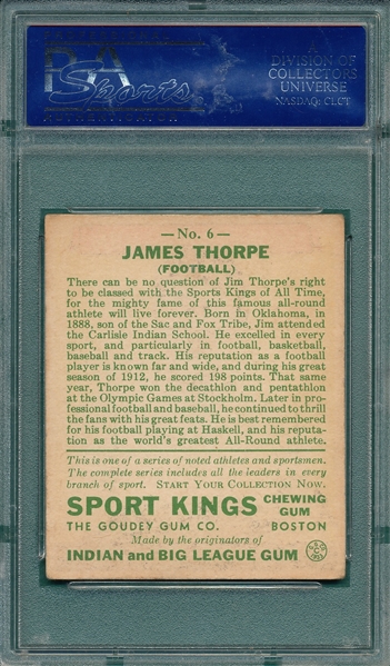 1933 Sports Kings #6 Jim Thorpe PSA 4