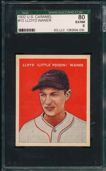 1932 U. S. Caramel #13 Lloyd Waner SGC 80