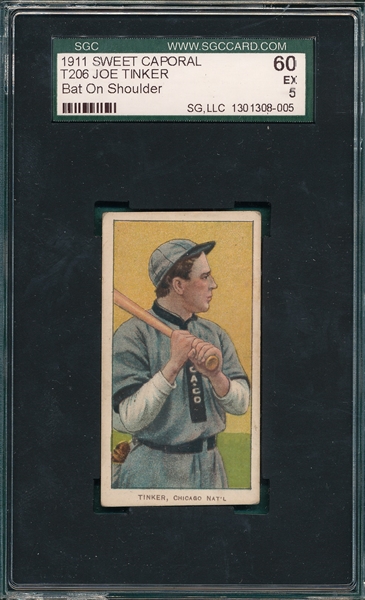 1909-1911 T206 Tinker, Bat On, Sweet Caporal Cigarettes, SGC 60