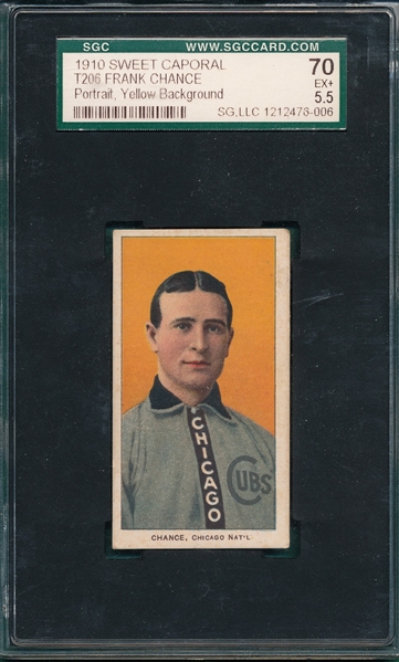 1909-1911 T206 Chance, Yellow Portrait, Sweet Caporal Cigarettes, SGC 70