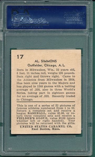 1932 U. S. Caramel #17 Al Simmons PSA 5.5