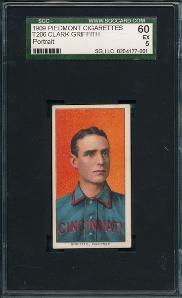 1909-1911 T206 Griffith, Portrait, Piedmont Cigarettes Cigarettes SGC 60