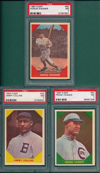 1960 Fleer Baseball Greats #25 Jimmy Collins, #50 Chance, & Wagner Lot of (3) PSA 7