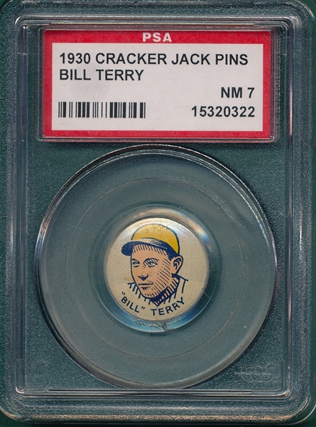 1930 Cracker Jack Pins Bill Terry PSA 7