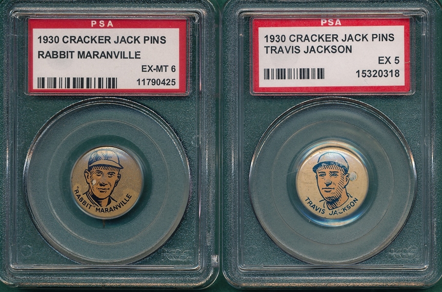 1930 Cracker Jack Pins Maranville & Jackson, Lot of (2) PSA