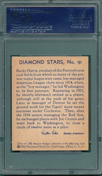 1934-36 Diamond Stars #91 Bucky Harris PSA 5 *SP*