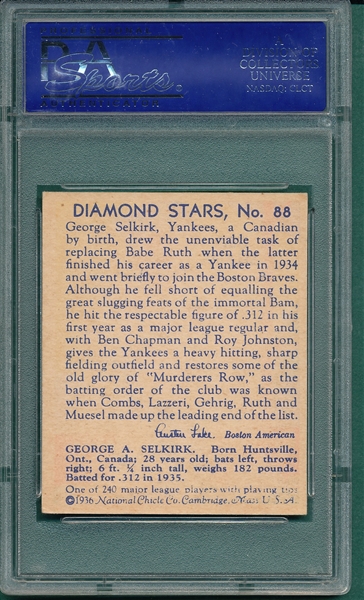 1934-36 Diamond Stars #88 George Selkirk PSA 5 *SP*