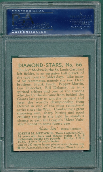 1934-36 Diamond Stars #66 Ducky Medwick PSA 5