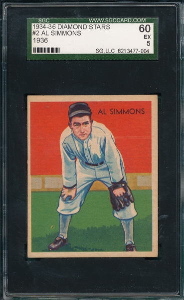 1934-36 Diamond Stars #2 Al Simmons SGC 60 *No Sox On Shirt*