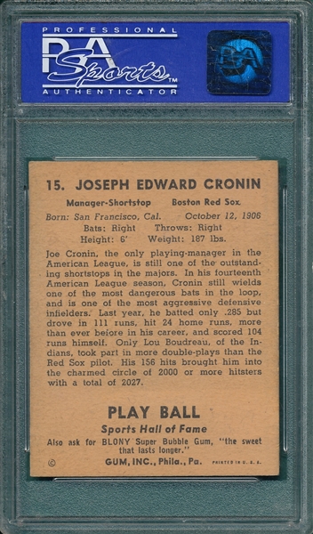1941 Play Ball #15 Joe Cronin PSA 5