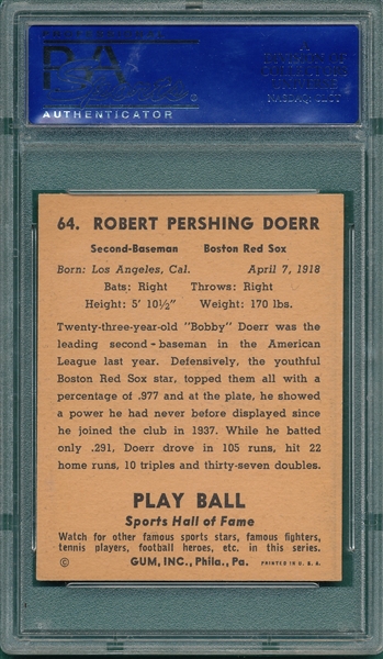 1941 Play Ball #64 Bobby Doerr PSA 7