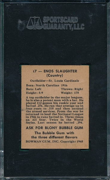 1948 Bowman #17 Enos Slaughter SGC 84 *Rookie*