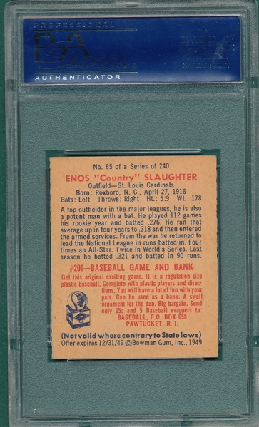 1949 Bowman #17 Enos Slaughter PSA 8