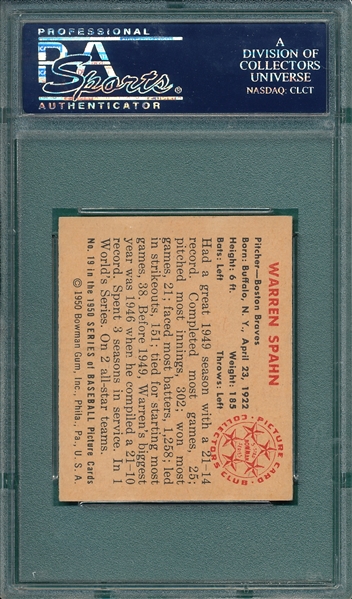1950 Bowman #19 Warren Spahn PSA 5 *SP*