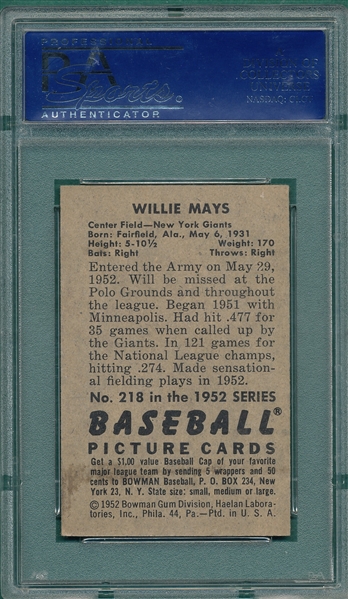 1952 Bowman #218 Willie Mays PSA 5