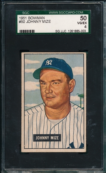 1951 Bowman #50 Johnny Mize SGC 50