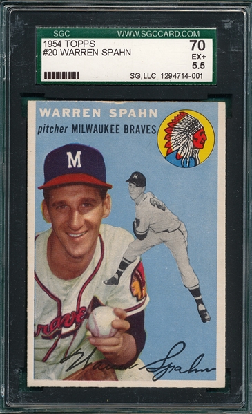 1954 Topps #20 Warren Spahn SGC 70
