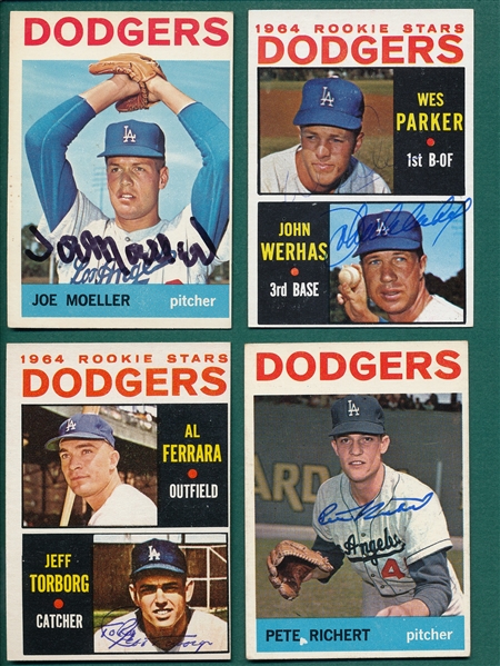 1964 Topps Lot of (10) Autographed Dodgers W/ Moeller
