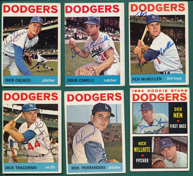 1964 Topps Lot of (10) Autographed Dodgers W/ Moeller