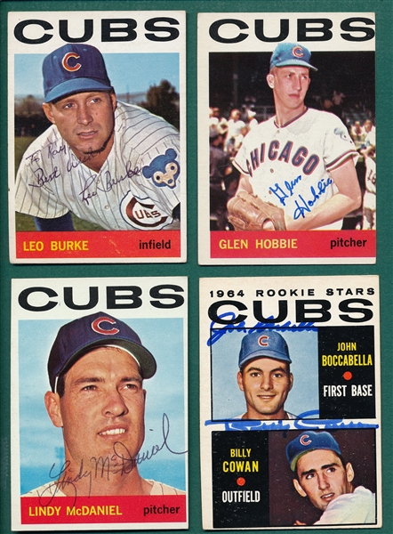 1964 Topps Lot of (10) Autographed Cubs W/ Hobbie