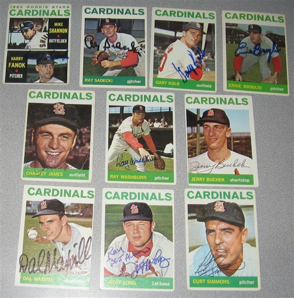 1964 Topps Lot of (14) Autographed Cardinals W/ Uecker