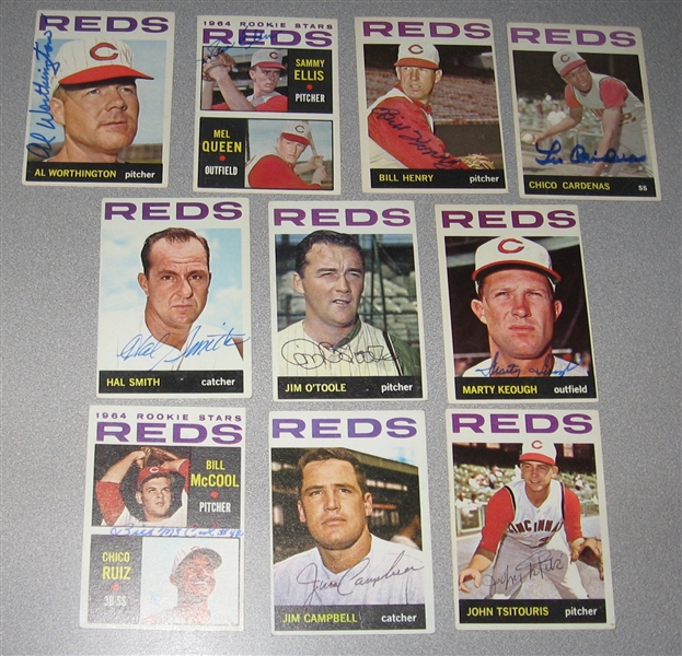 1964 Topps Lot of (14) Autographed Reds W/ Maloney