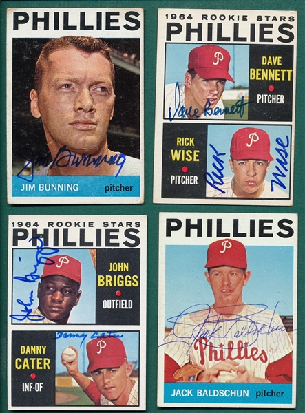 1964 Topps Lot of (13) Autographed Phillies W/ Bunning