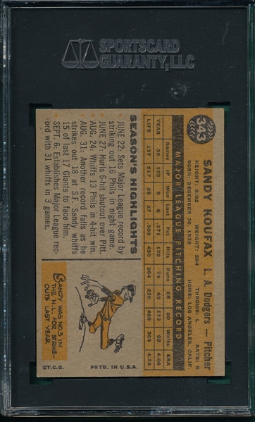 1960 Topps #343 Sandy Koufax SGC 84