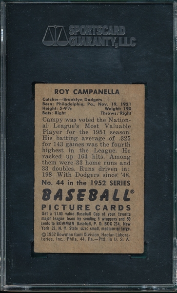 1952 Bowman #44 Roy Campanella SGC 55