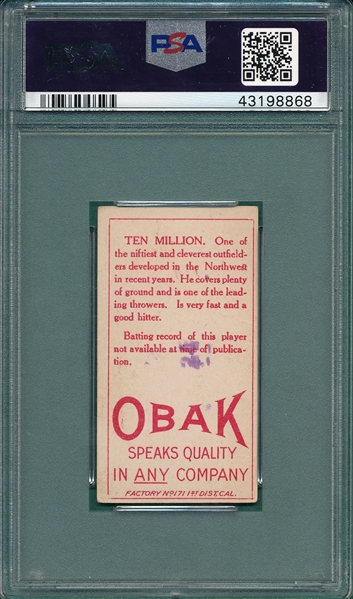 1911 T212-3 Ten Million Obak Cigarettes PSA 3