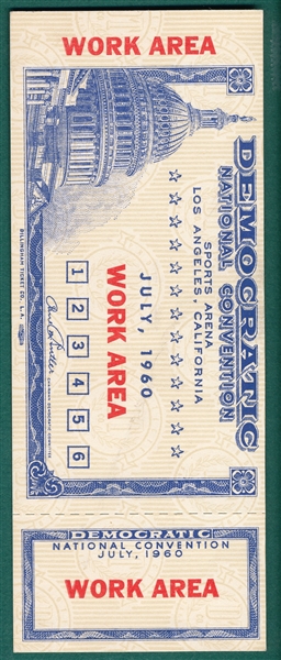 1960 Democratic National Convention Full Ticket *Unused*