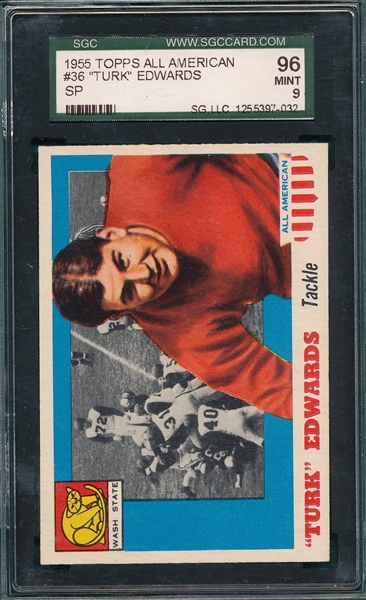 1955 Topps All American #36 Turk Edwards SGC 96 *MINT* *SP*